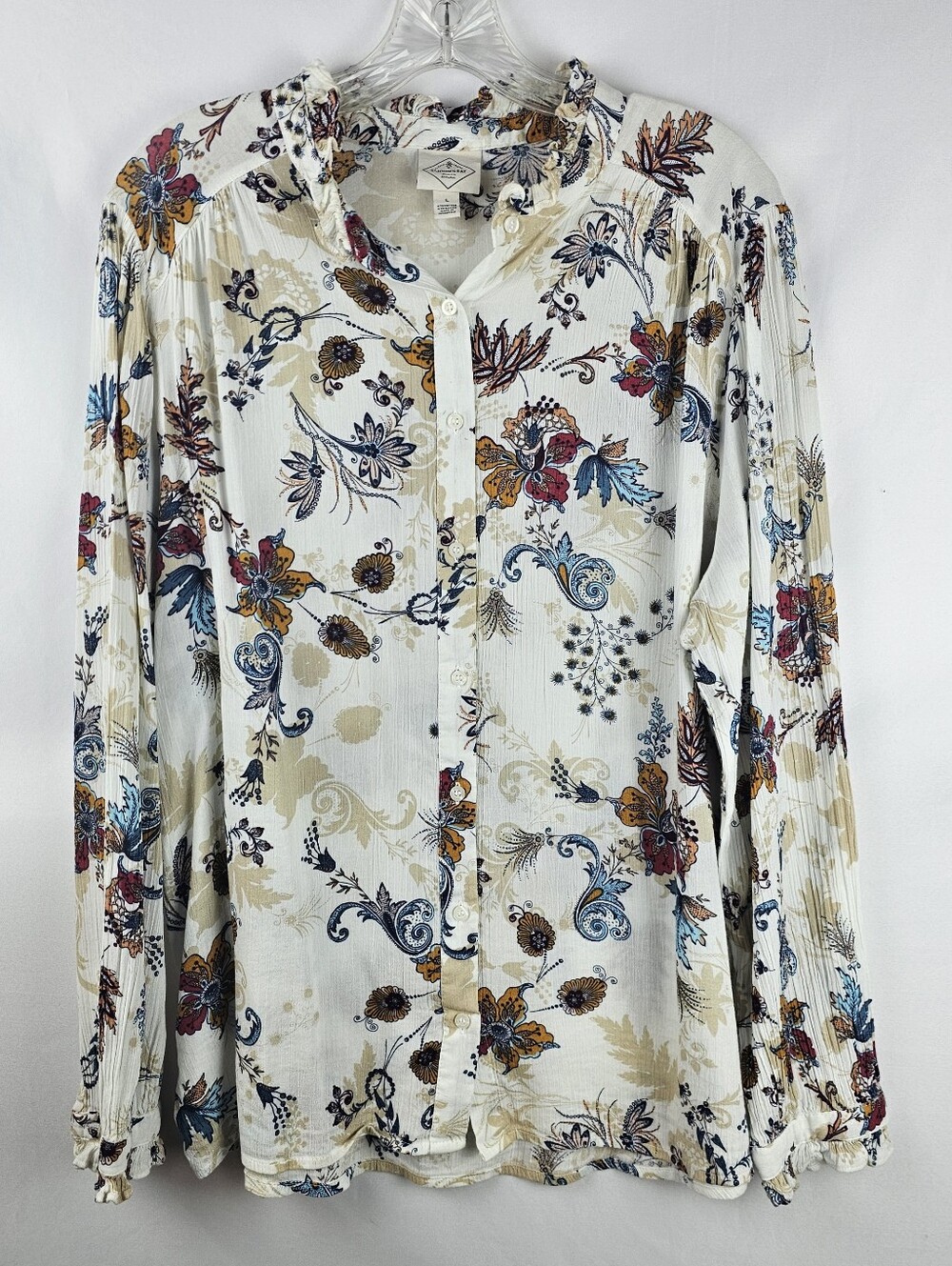 St. John's Bay Floral Button Down Shirt Women's Lg Boho Chic Americana